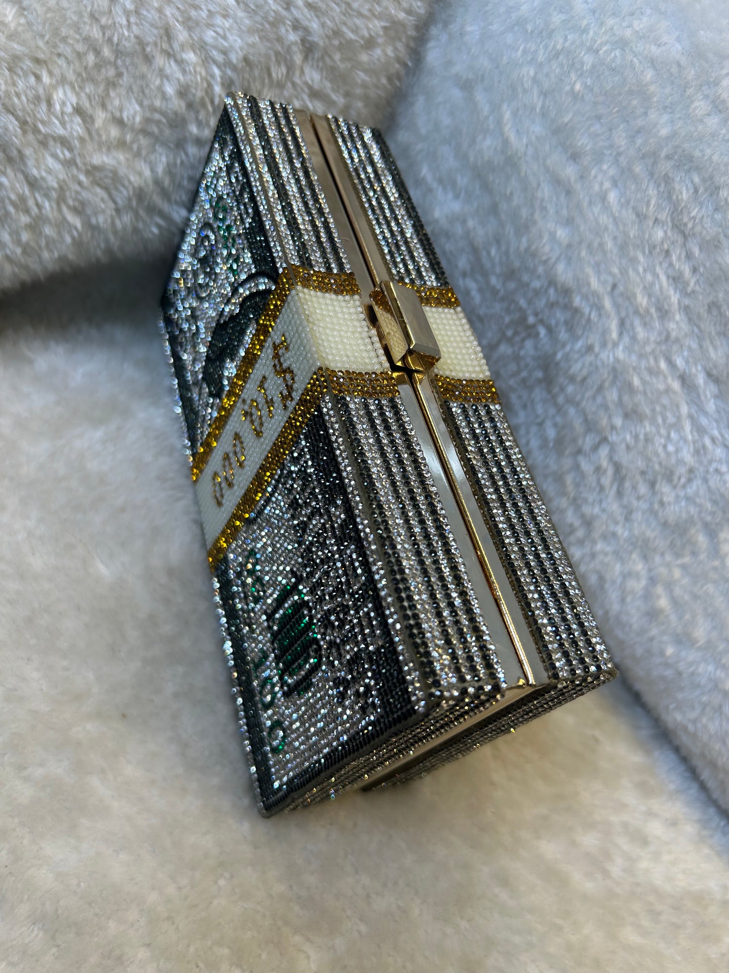 Dollar clutch money crystal rhinestone detail handbag
