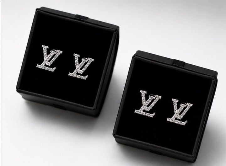 Silver Crystal Monogram Stud Earrings