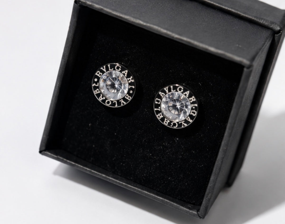 Silver and black crystal circle stud earrings