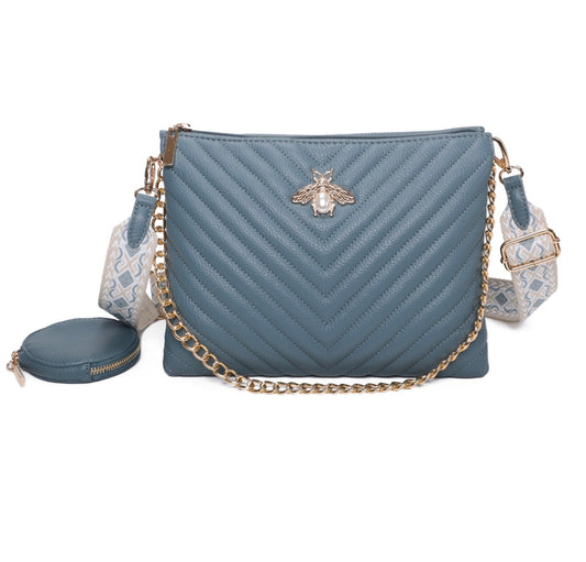 Gold bee detailed crossbody bag with chain strap 