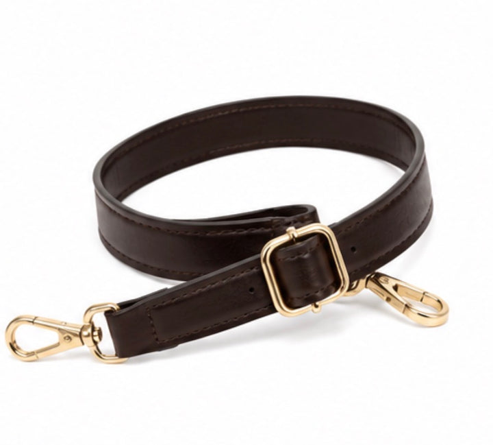 Slim Dark Brown Adjustable Handbag Strap with Gold Hardware