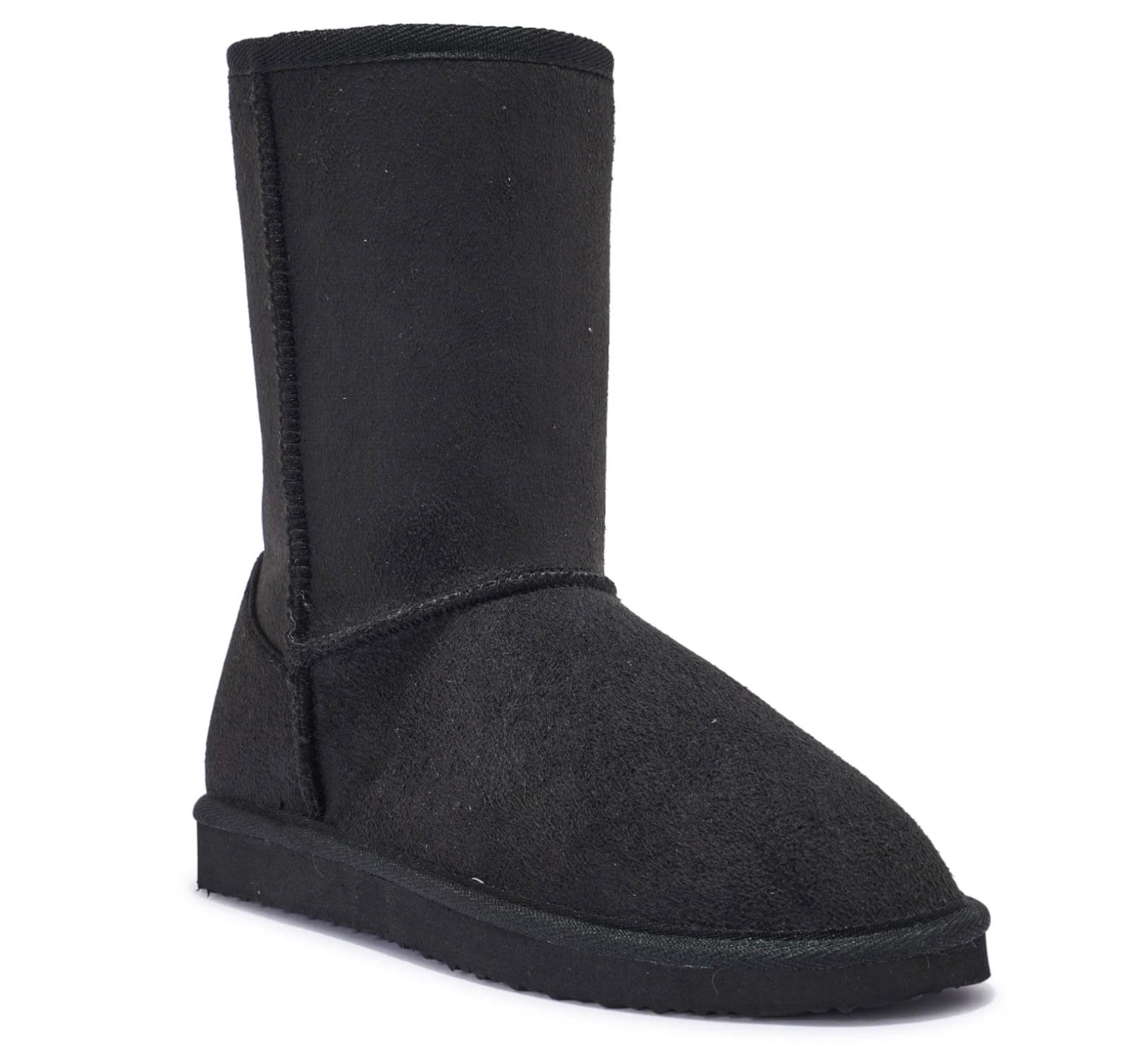 Faux fur lined winter boots, faux suede black, tall or mid length