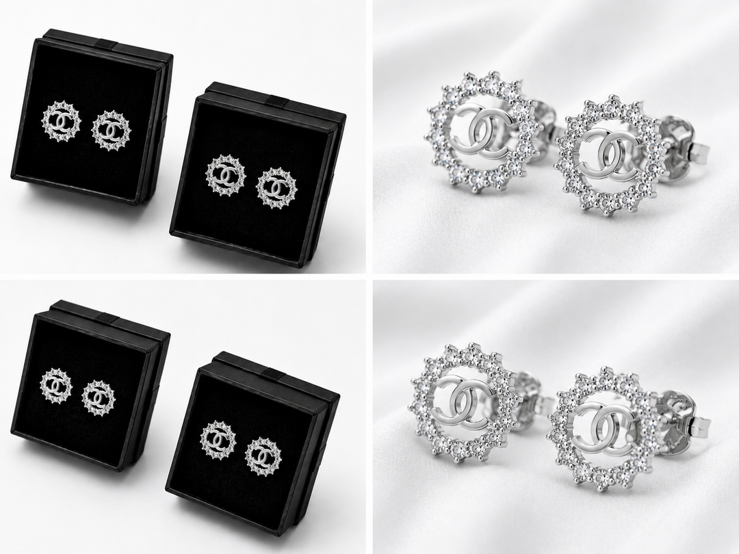 Silver crystal halo stud earrings 
