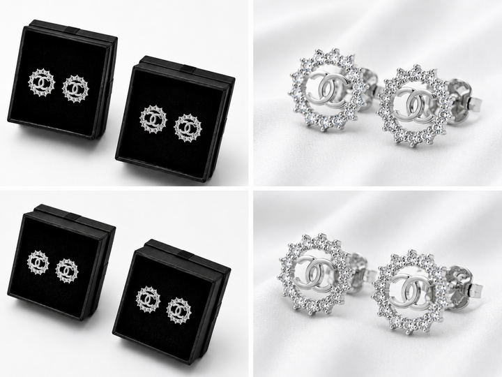 Silver crystal halo stud earrings 