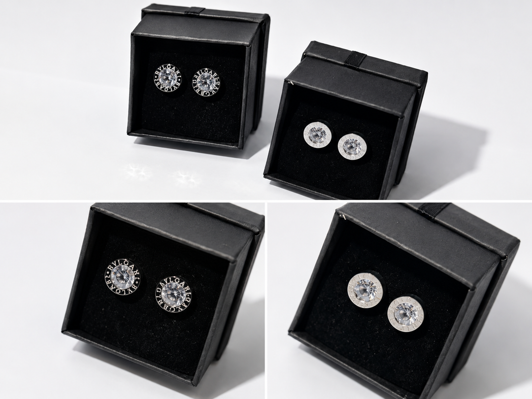 Silver and black crystal circle stud earrings