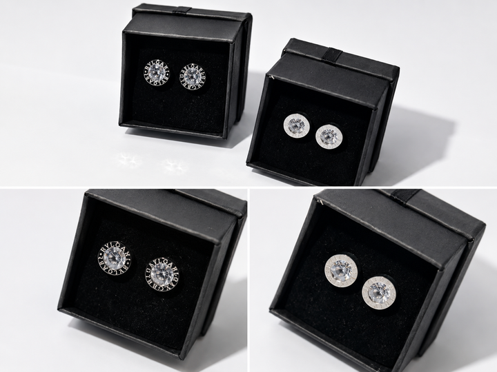 Silver and black crystal circle stud earrings