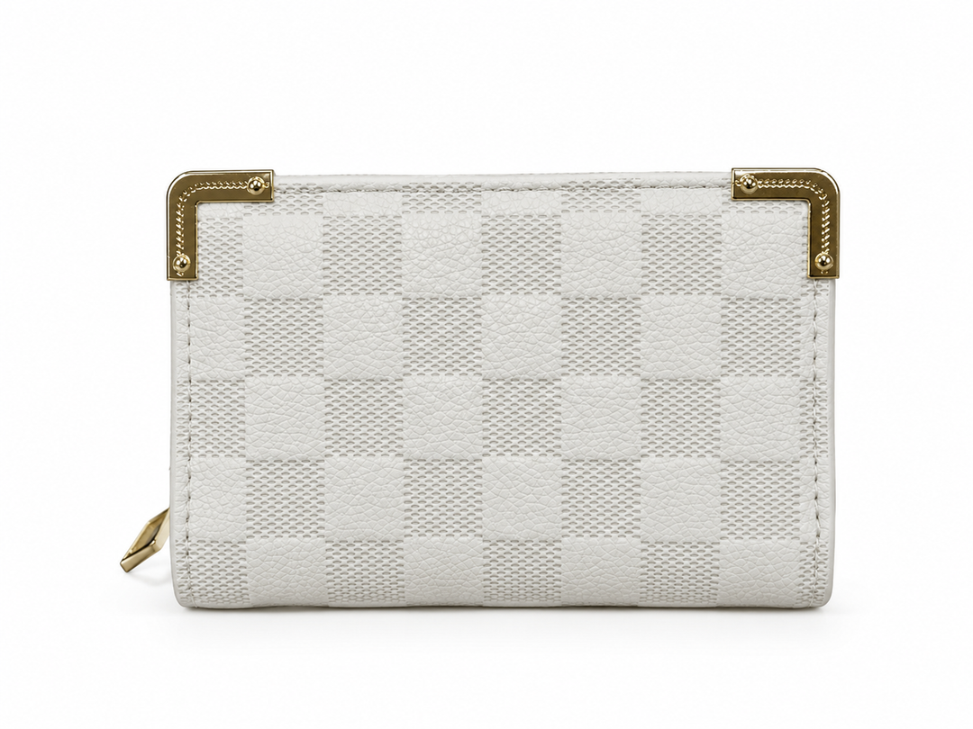Gold edge quilted white purse