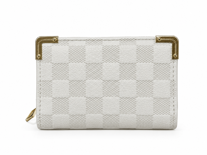 Gold edge quilted white purse