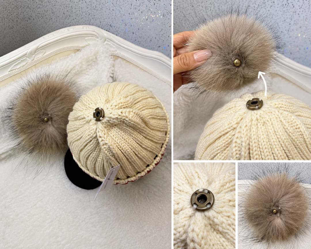 Luxury Ribbed Knit Bobble Hat with Removable Faux Fur Pom Pom