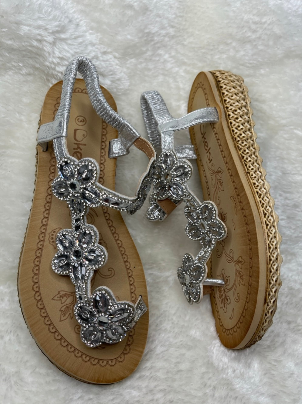 Silver toe post sandals - just pull on