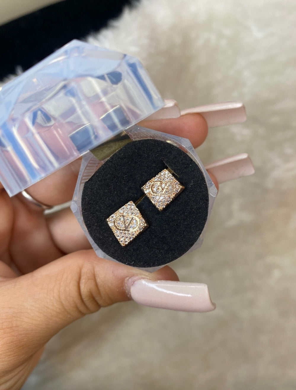 Rose gold sparkle v earrings