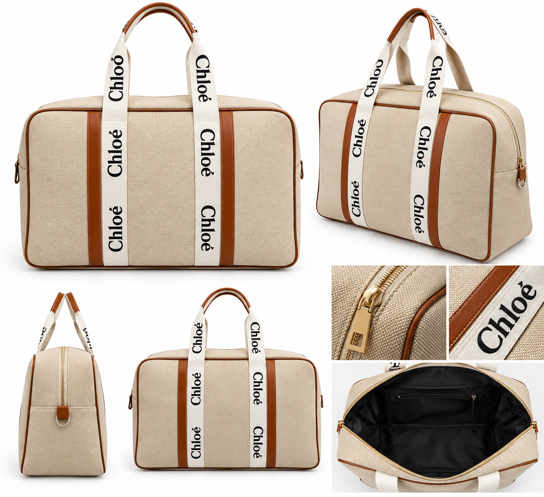 Beige Canvas Weekend Travel Bag – Tan Trim Overnight Holdall