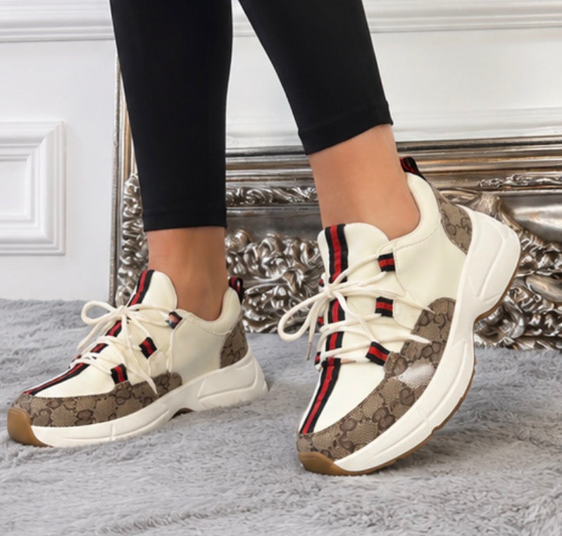 Beige stripe trainers