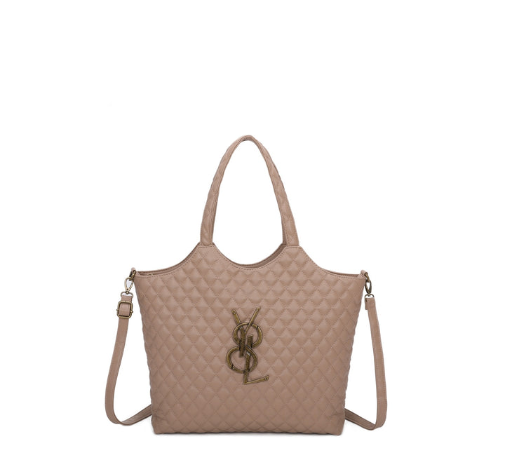 Pink large size quilted bag with gold detailed hardware and long adjustable removable strap