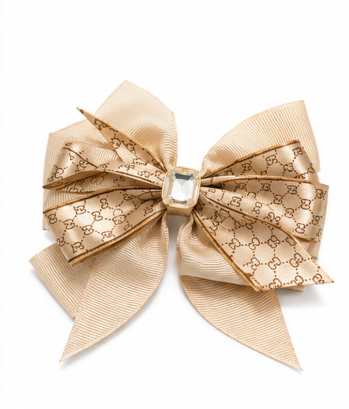 Luxury ribbon hair bow clip with crystal centre and layered ribbon design