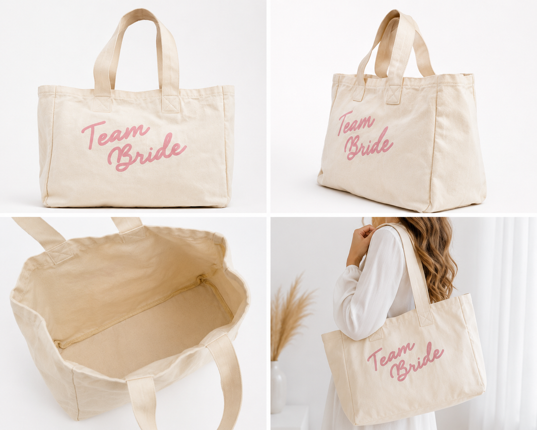 Team Bride Canvas Tote Bag – Cream &amp; Pink