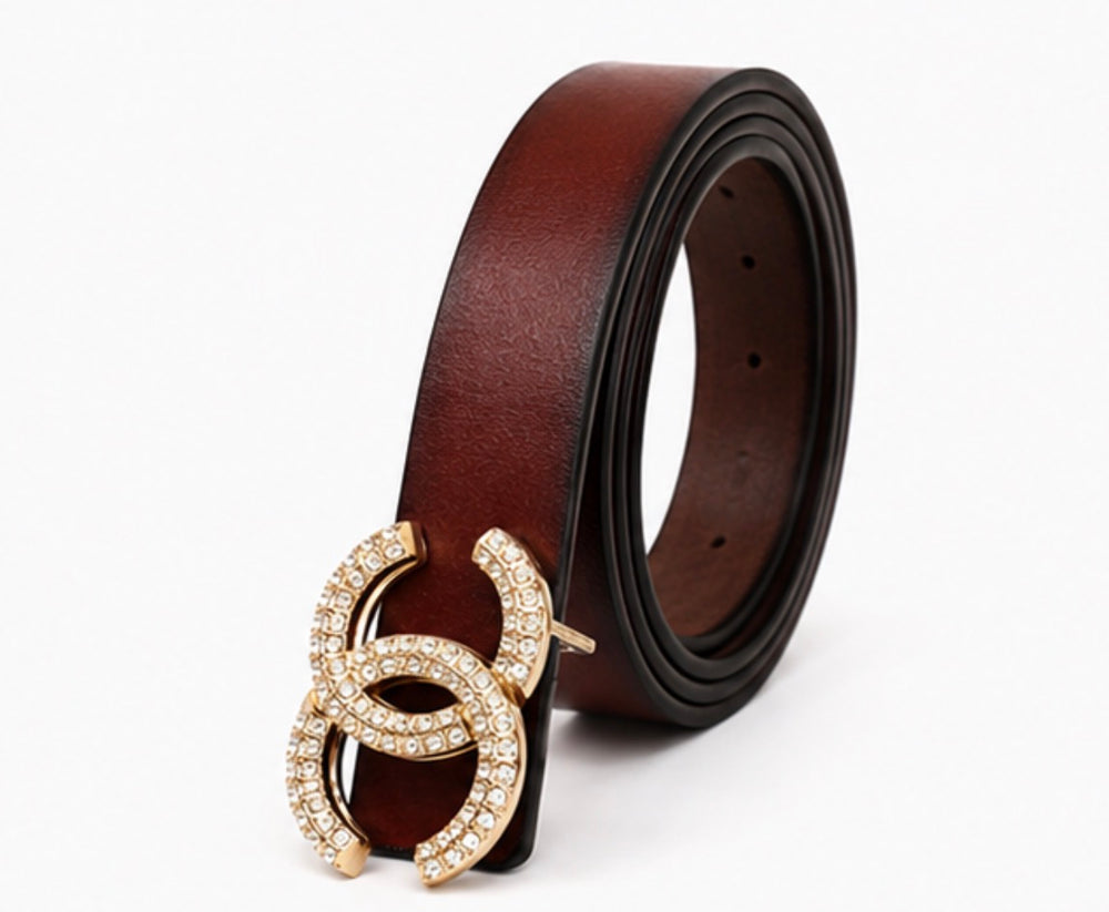 Brown thing belt with gold Crystal embellishments 