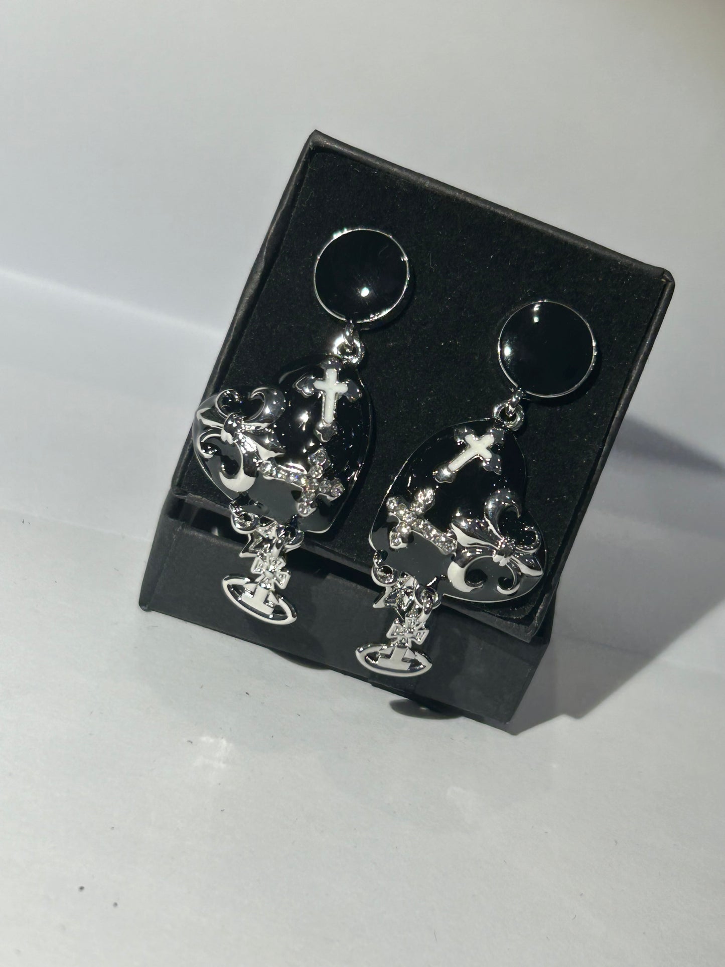 Black and silver dangle earrings