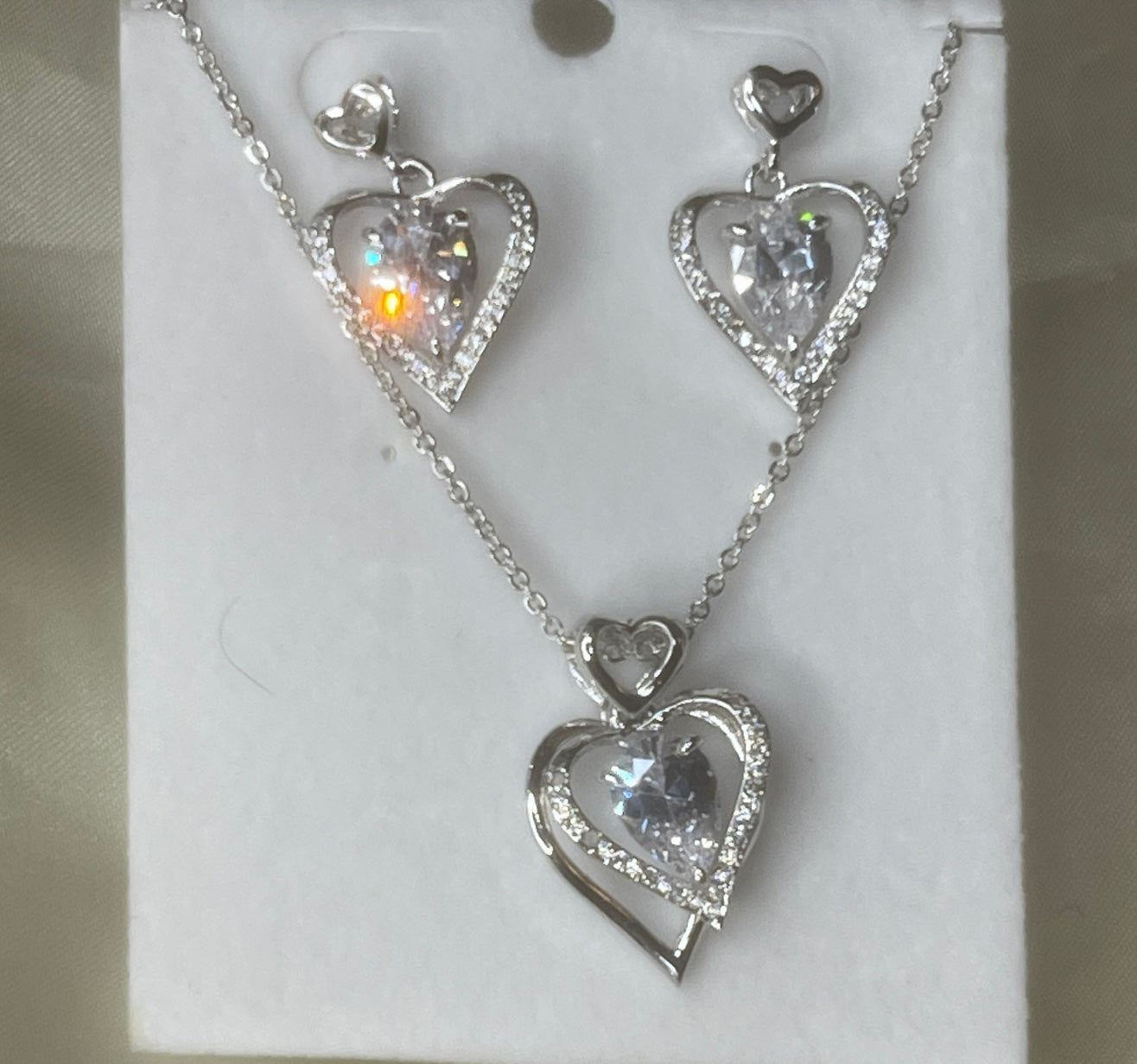 Dangle heart necklace and earring set