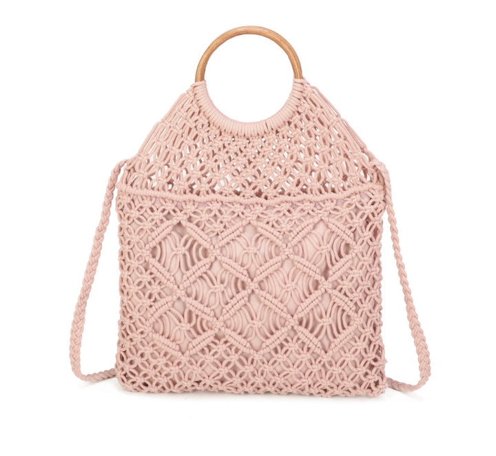     Textured knit handbag with zip closure