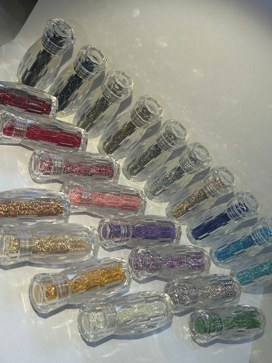 Micro caviar pixie crystals in clear bottles 