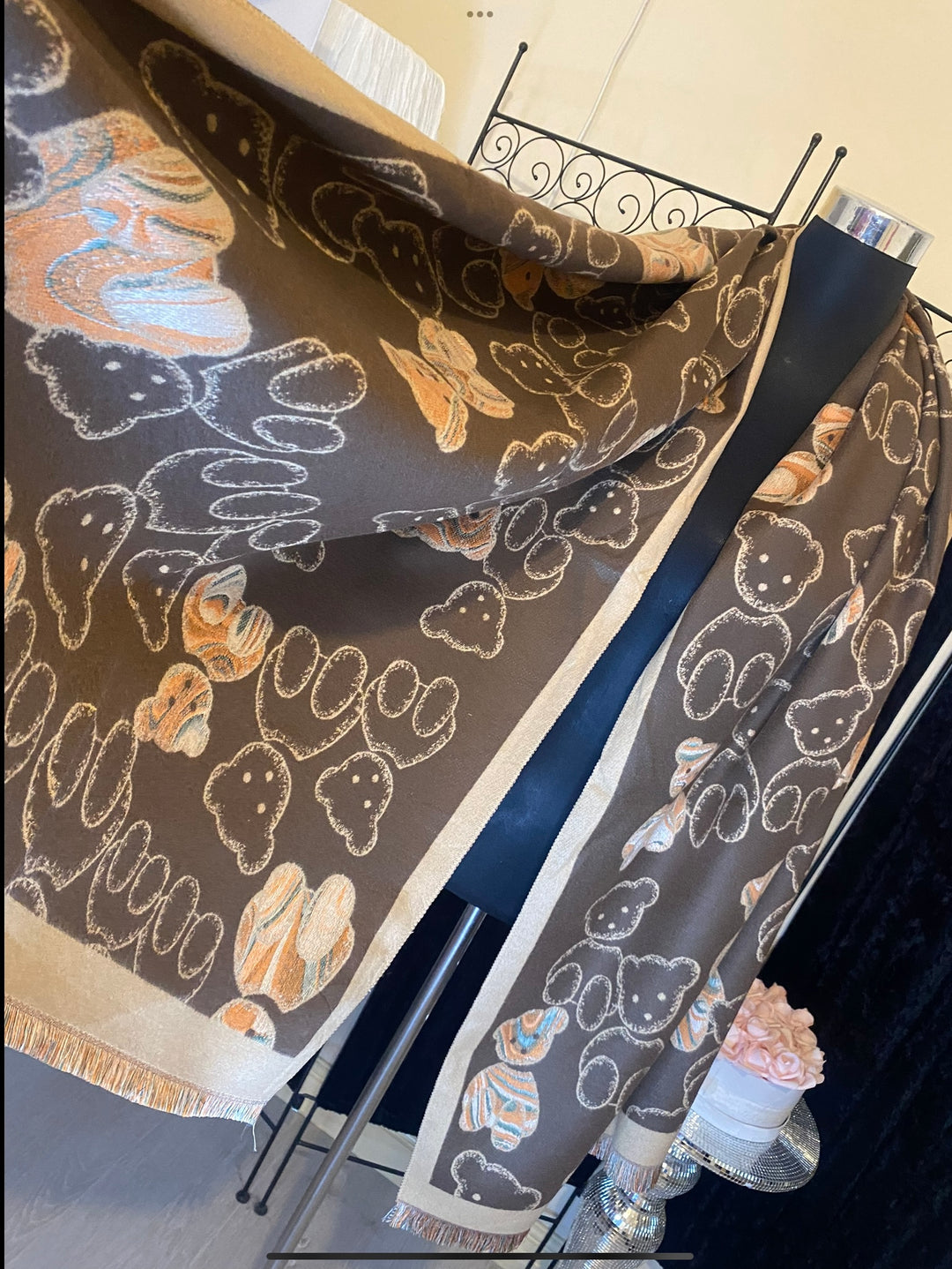 brown teddy print scarf reversible