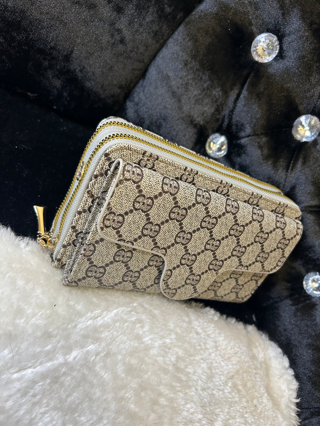 beige printed purse 