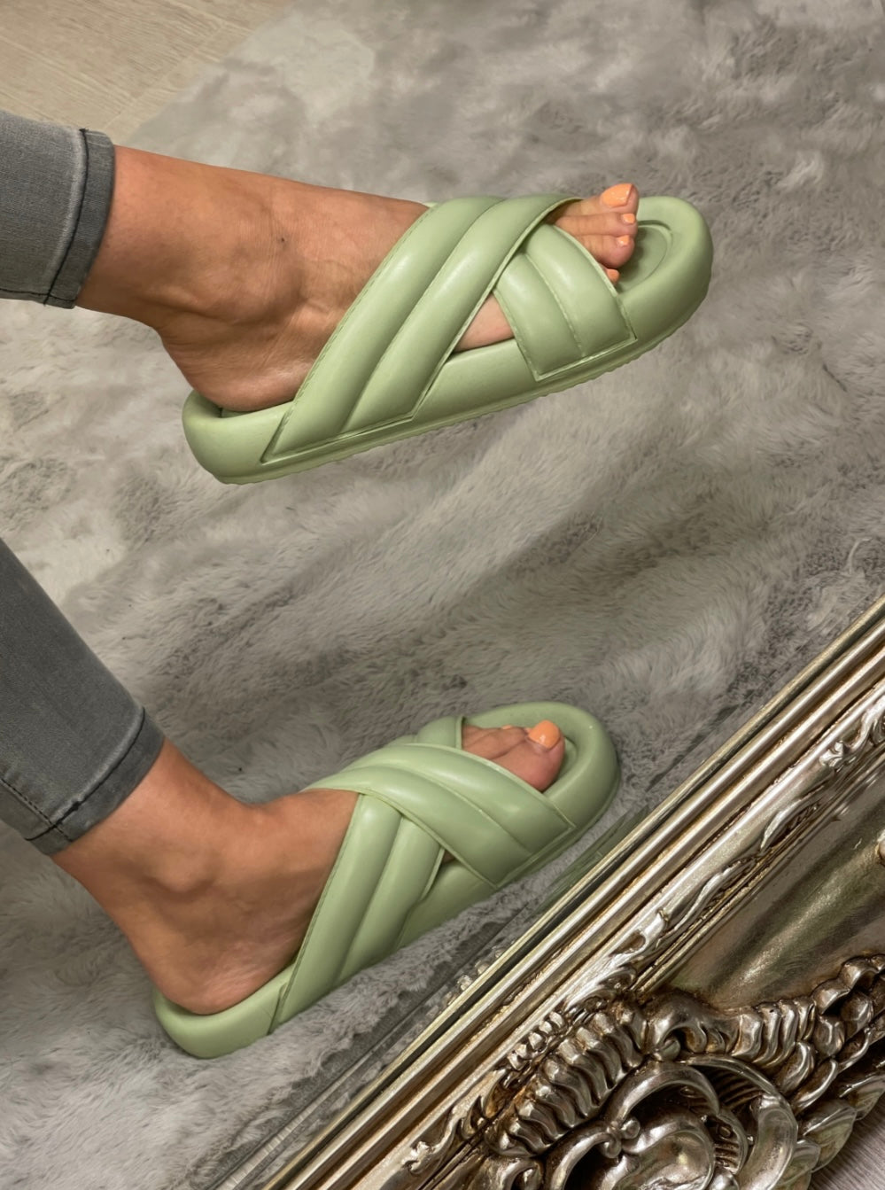 Olive Cris-Cross Sliders comfort padded sole