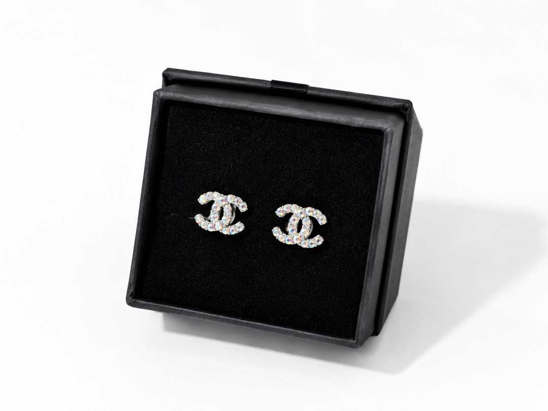 Iridescent Multicoloured Crystal Double C Stud Earrings