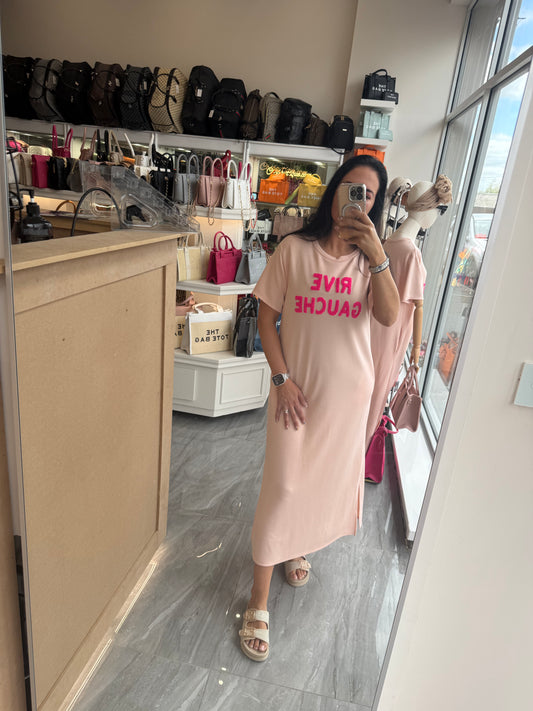 Maxi dress with letter writing detail on and pockets 