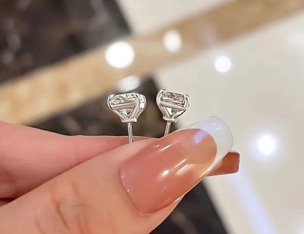 Radiant cut crystal stud earrings sparkling rectangular stone
