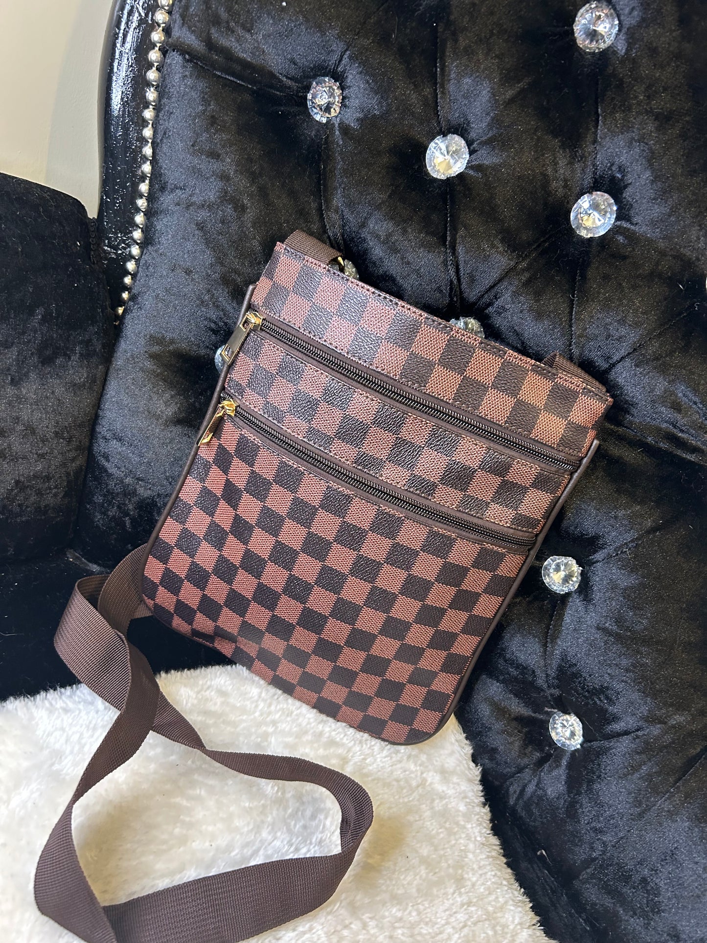 Brown checked crossbody bag