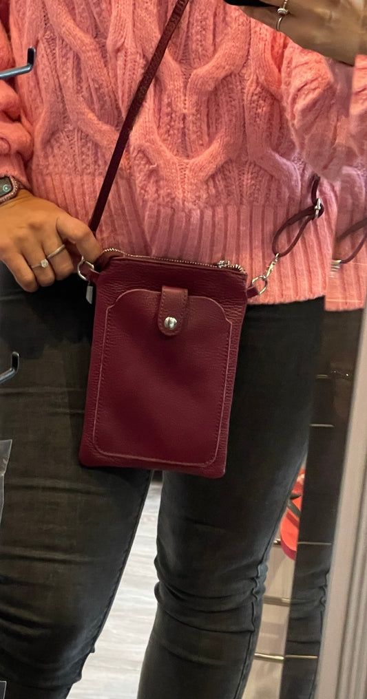 Burgundy Leather crossbody small satchel bag