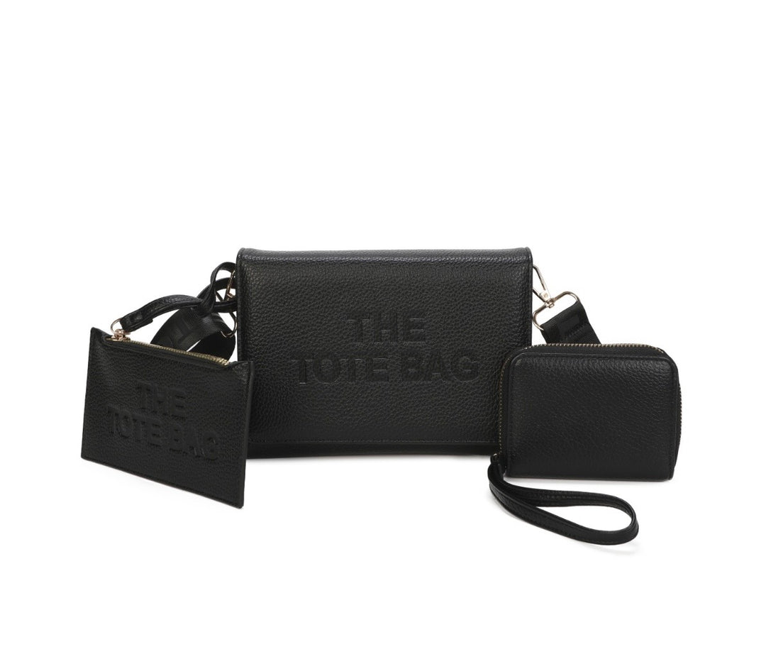 Black tote bag with matching pouches 
