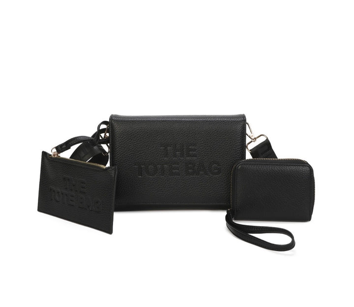 Black tote bag with matching pouches 