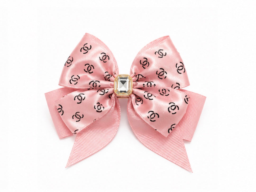 Luxury ribbon hair bow clip with crystal centre and layered ribbon design