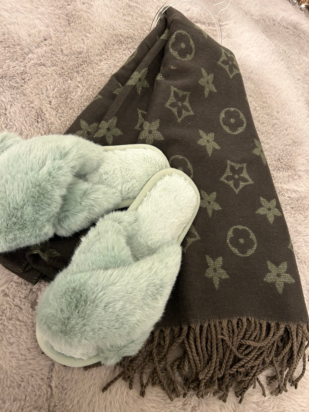 scarf and slipper bundle in powder green
