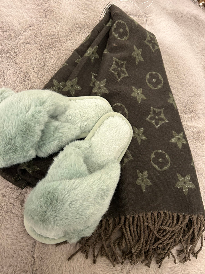 scarf and slipper bundle in powder green