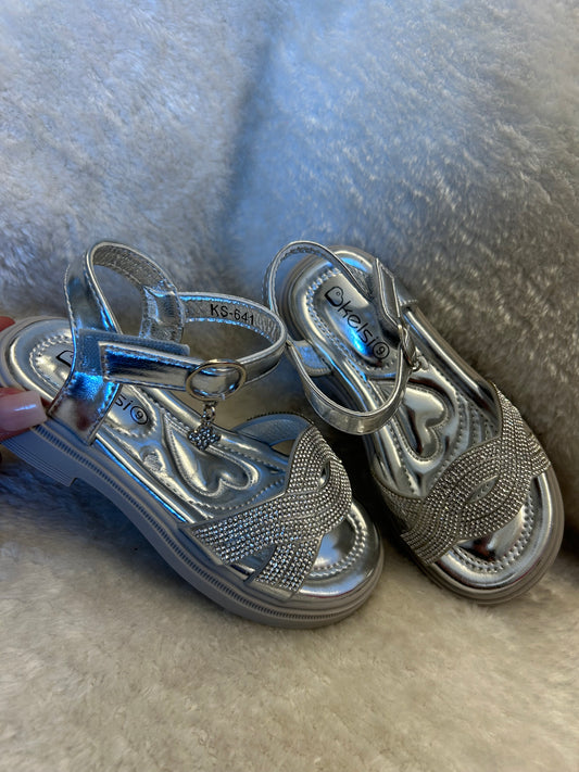 Little girls silver crystal sandals