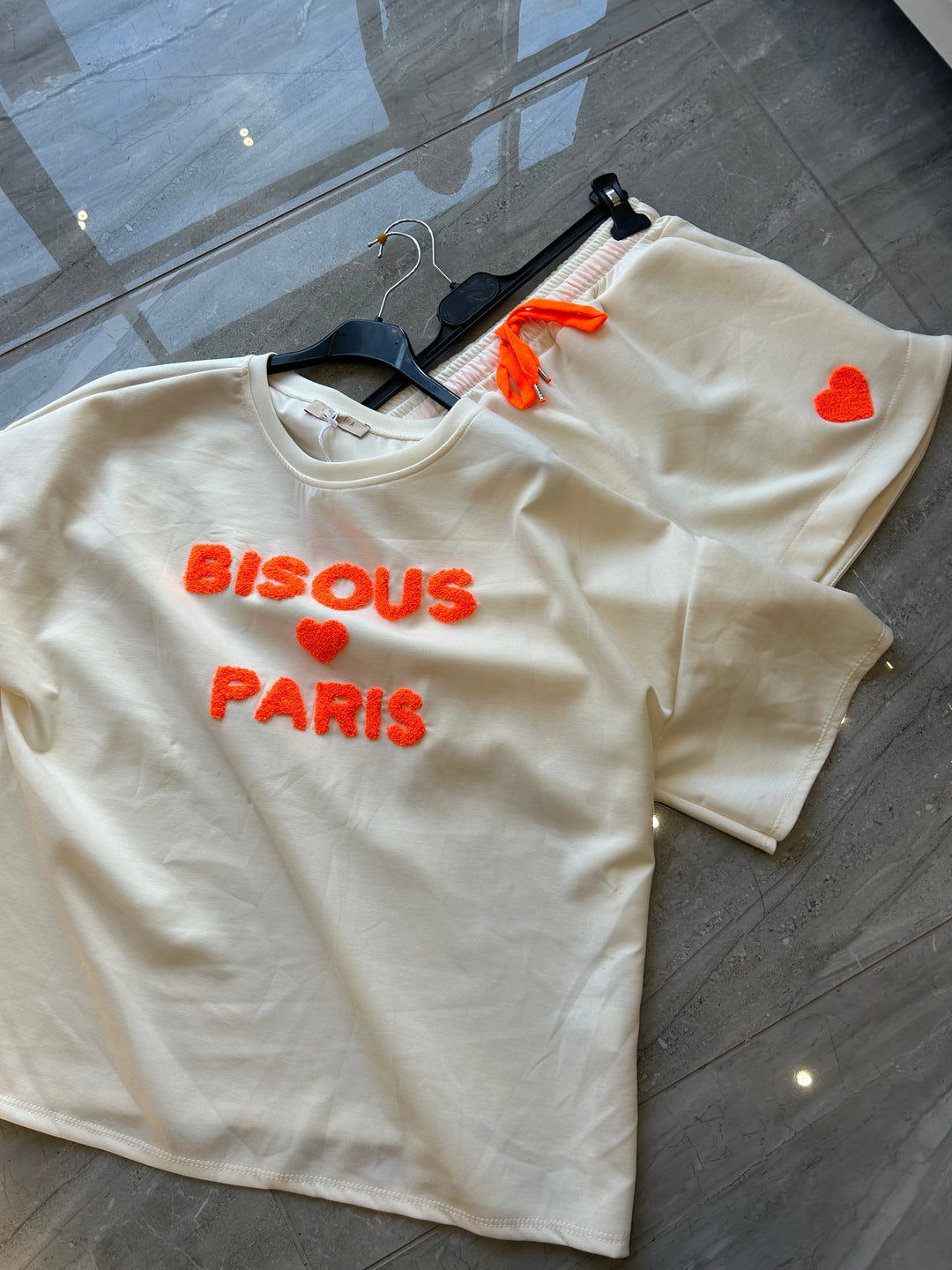 Cream and orange short set 