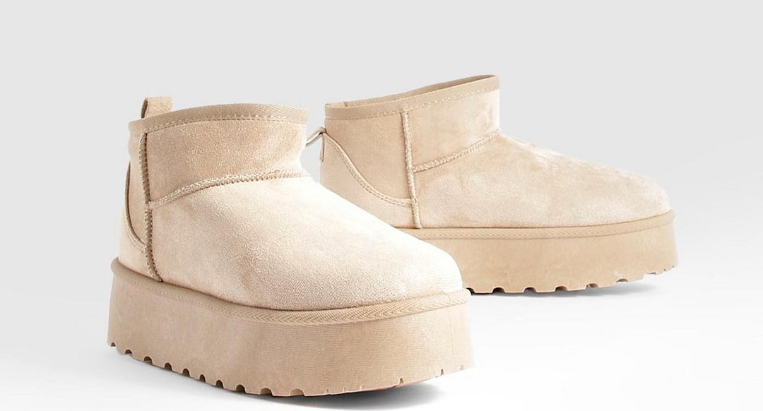 Beige chunky platform mini boots 