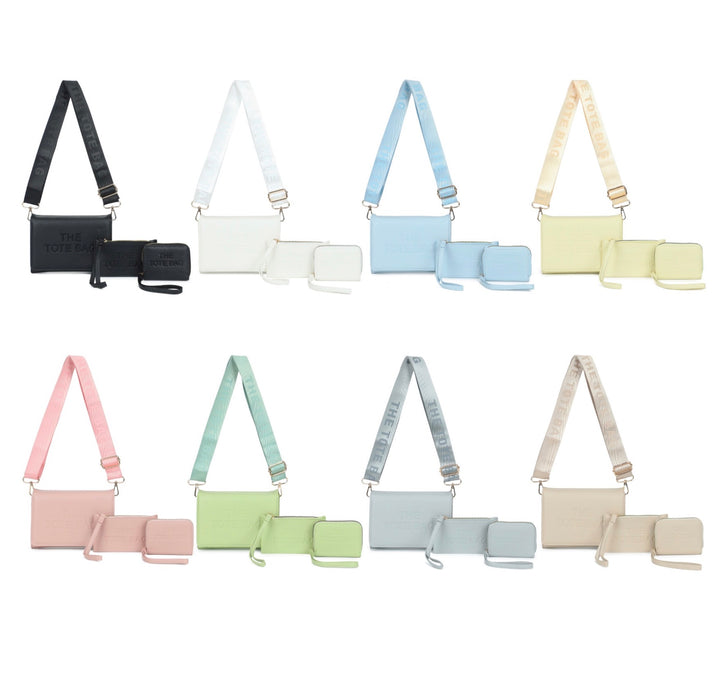 3 in 1 Crossbody Tote Bag Set with Matching Purse &amp; Wristlet