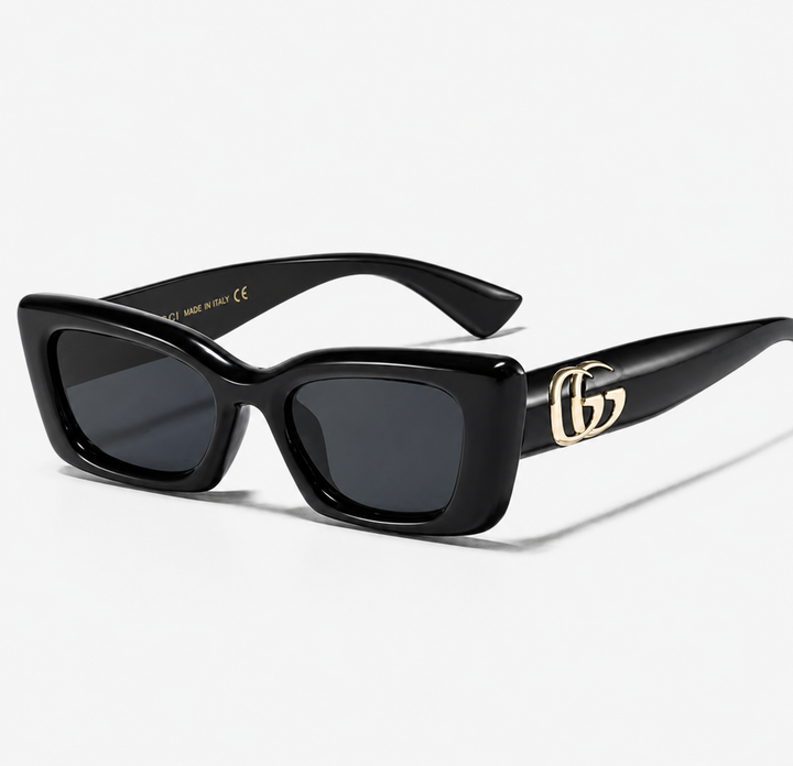 Black Rectangle Sunglasses with Gold Detail - GEE
