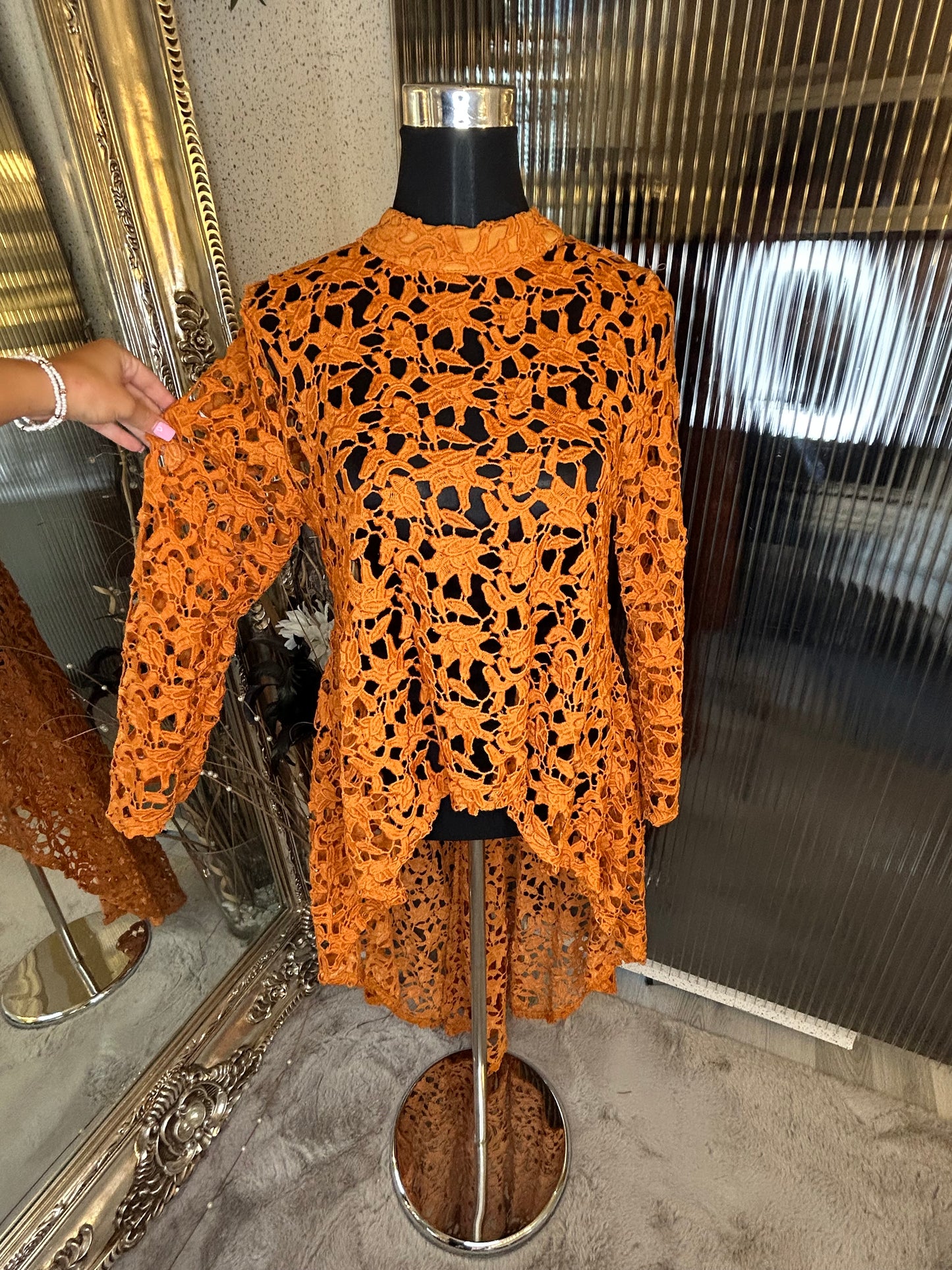 Orange lace long sleeve top