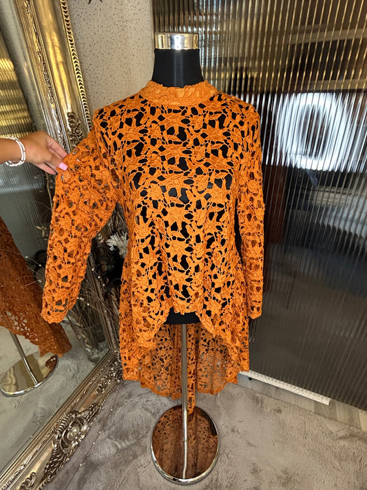Orange lace long sleeve top