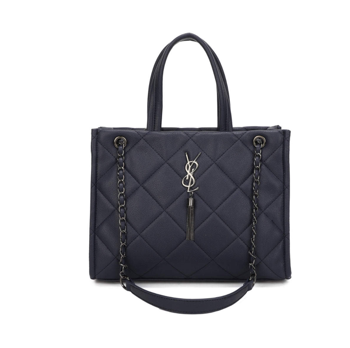 Navy quilted handbag with chain detail 