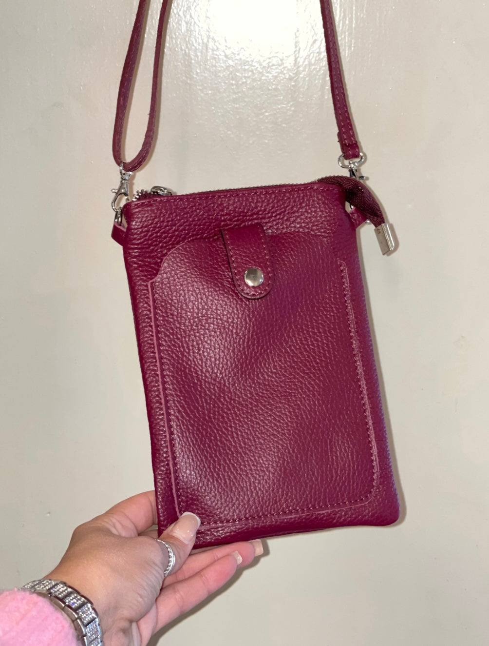 Burgundy Leather crossbody small satchel bag