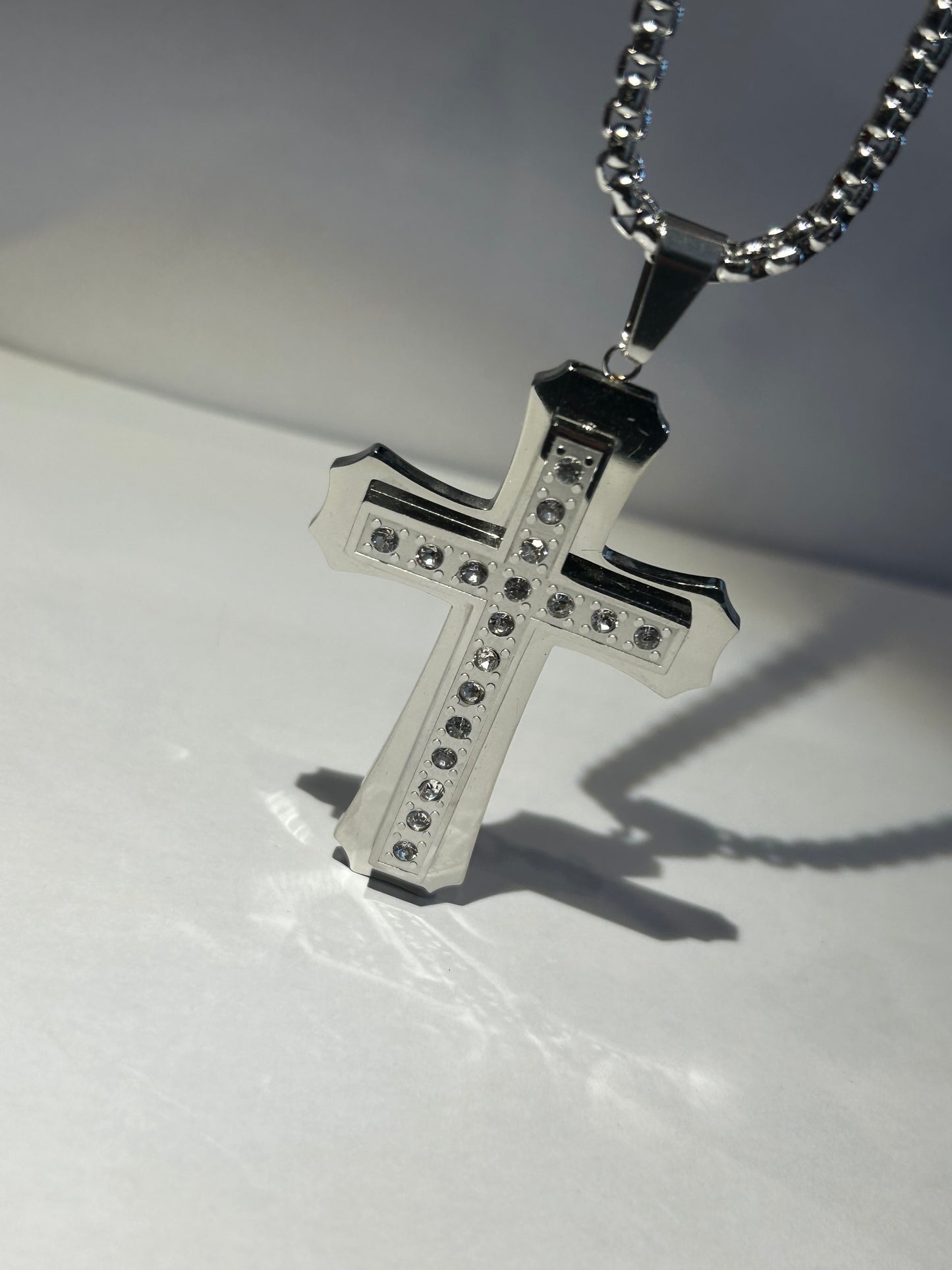 Large chunky crystal cross shaped pendant