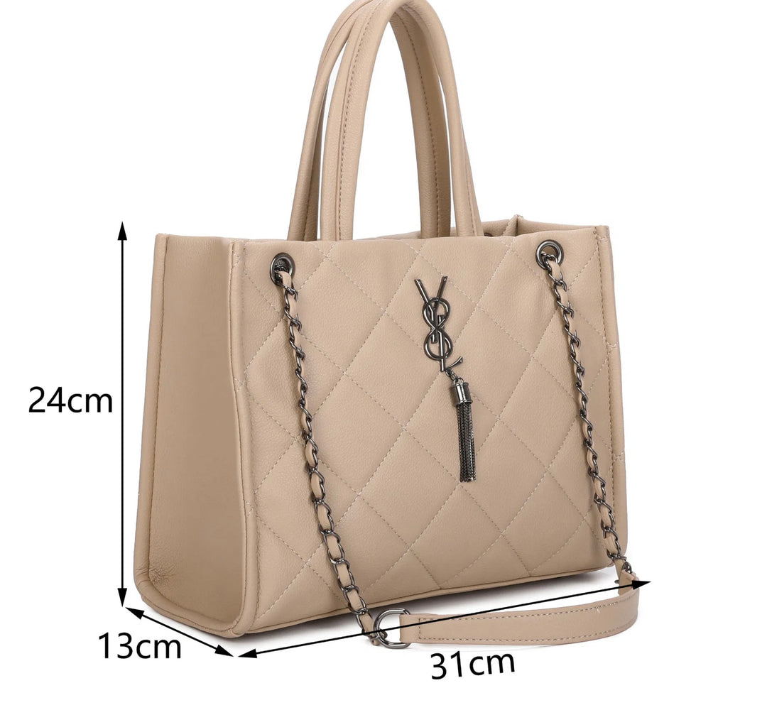 Beige handbag with chain detail 