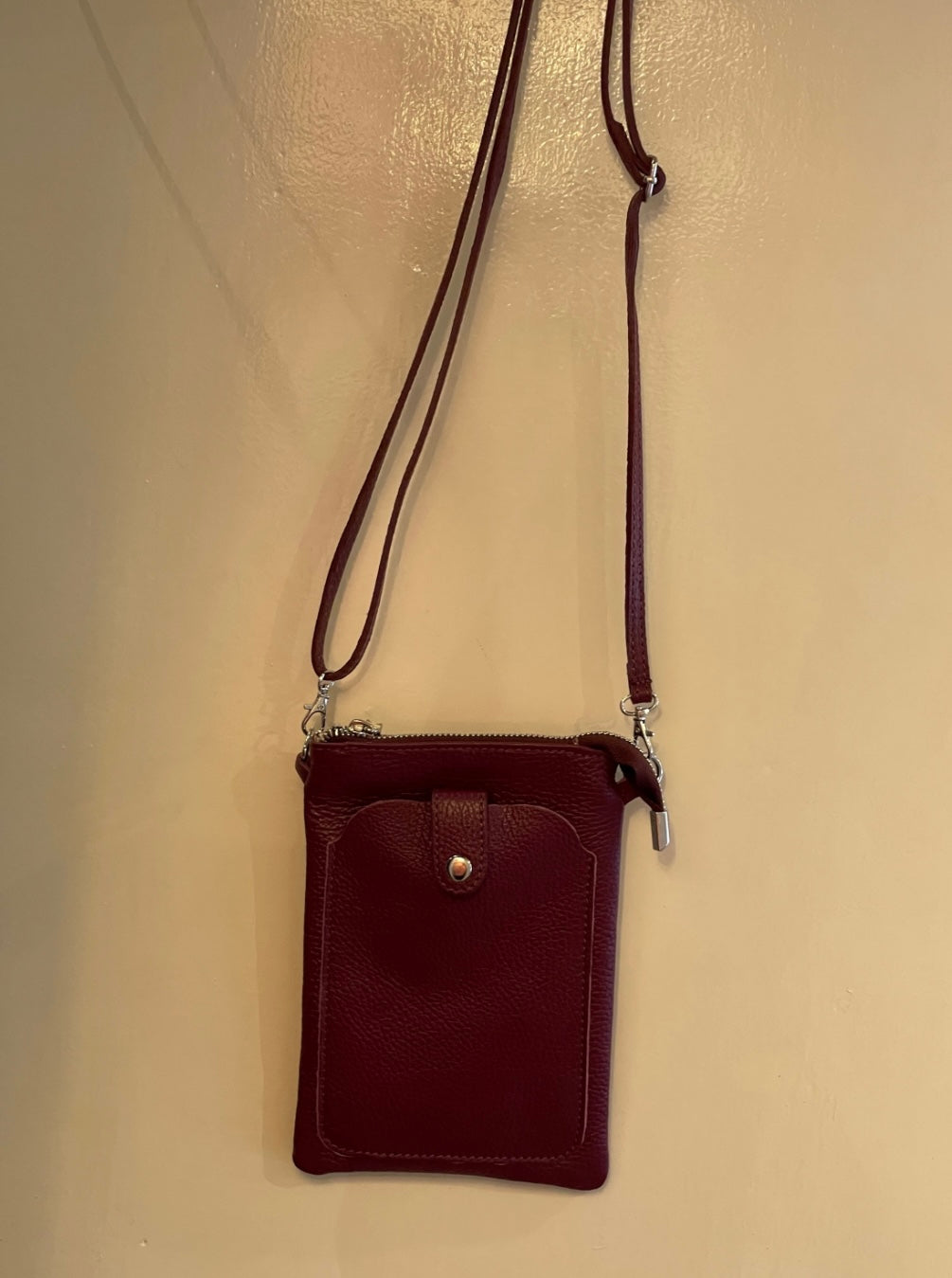 Burgundy Leather crossbody small satchel bag